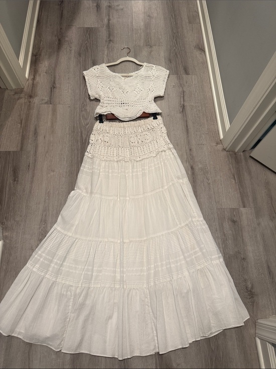 Free People Dresses & Skirts - Free People White Tiered Crochet Waist Maxi Skirt and top (its a set )